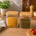 Airtight Square Glass Storage Jar with Bamboo